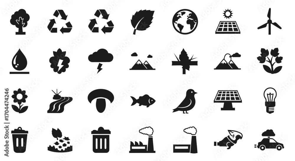 Fototapeta premium Eco-Friendly Icons, Environmental Awareness, Sustainability, Graphic Design, Digital Art, Visual Communication
