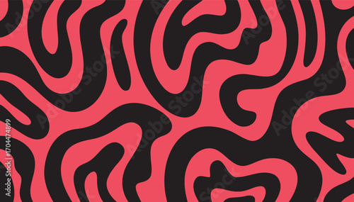 Summer bright retro 60s or 70s background colorful leaking smooth organic bold lines. Poisonous flashy black red colors