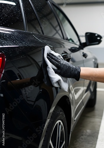 Professional Car Cleaning and Polishing with Microfiber Cloth and Gloves