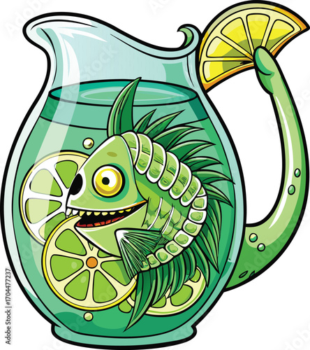 Spooky Lemonade Drink Green Fish in Pitcher Drink