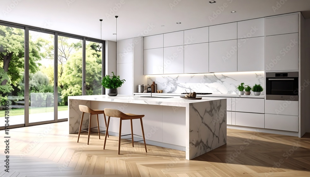 Fototapeta premium Modern kitchen with garden view