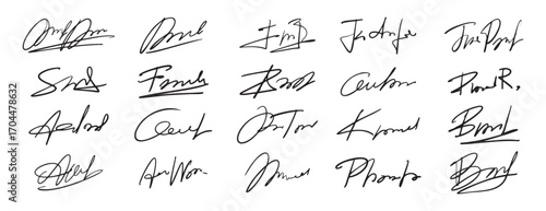 Hand drawn fake autograph doodle set signature sketches design