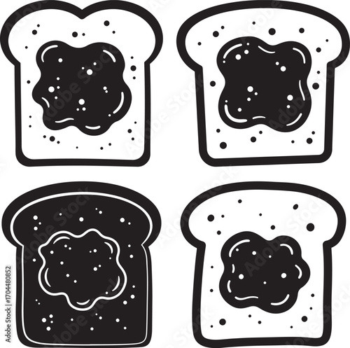 Four slices of toast with jam and jelly silhouette
