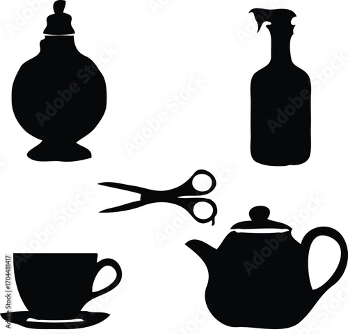 Ceramic tea set with teapot and cups isolated on white