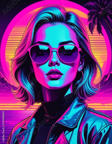 Stylish woman in vibrant retro colors