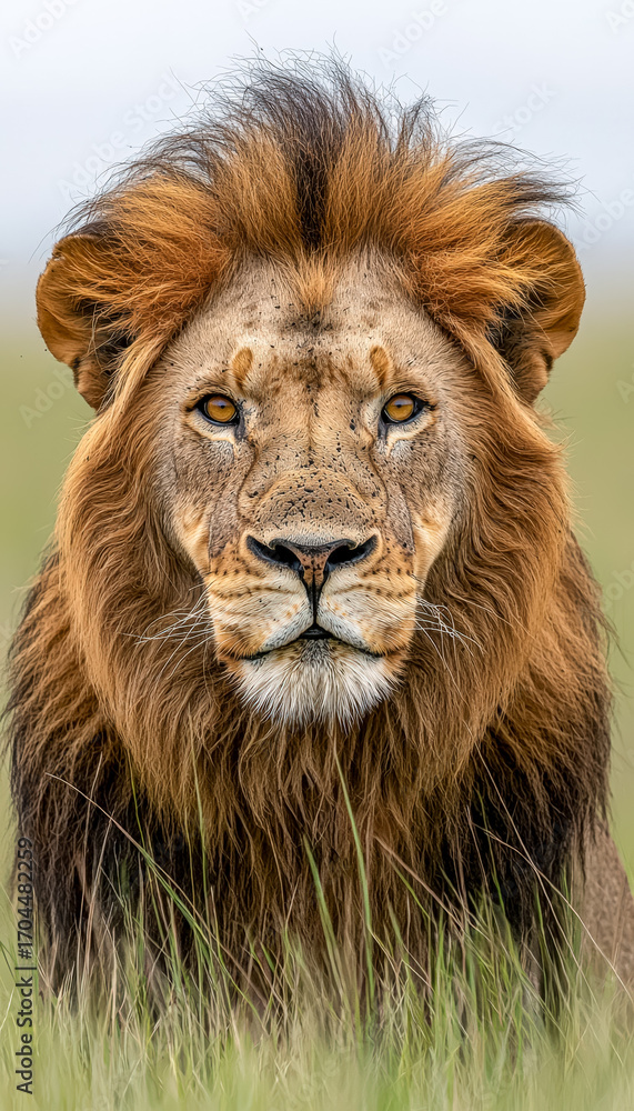 Obraz premium Majestic lion with a powerful gaze in the wild