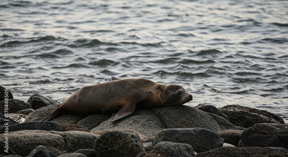Fototapeta premium A seal lying on rocky shore