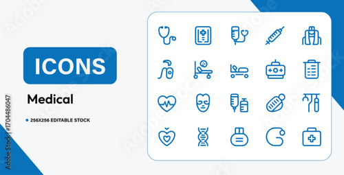 Medical Line Icons Set Healthcare Hospital Doctor Equipment and Pharmacy Vector Symbols