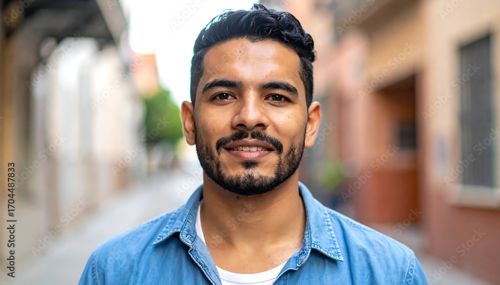 Fototapeta premium Portrait of a smiling man in a denim shirt.