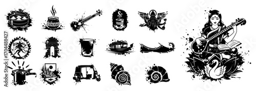 Grunge Collection of Indian Culture and Hindu Religious Symbols