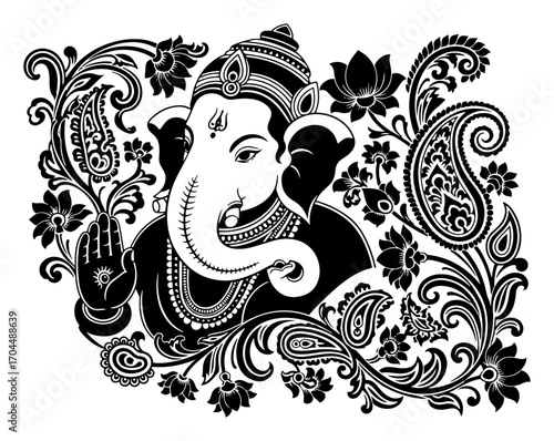 Lord Ganesha with an Ornate Floral Paisley Design