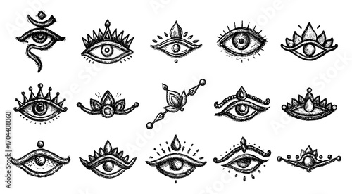 Collection of Hand Drawn Mystical Eye Symbols