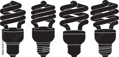 Four compact fluorescent light bulbs in silhouette style