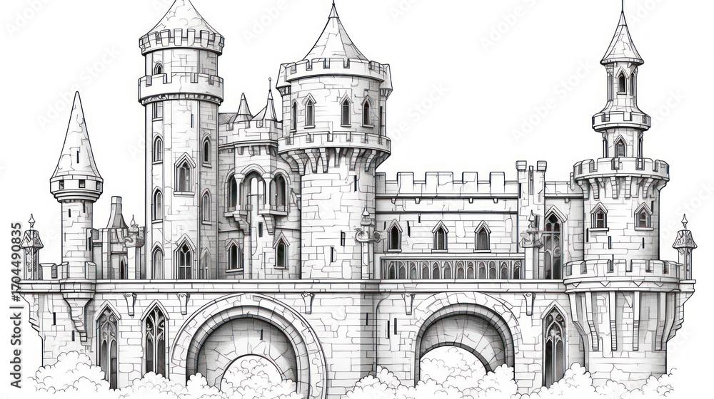 Obraz premium Detailed medieval castle drawing