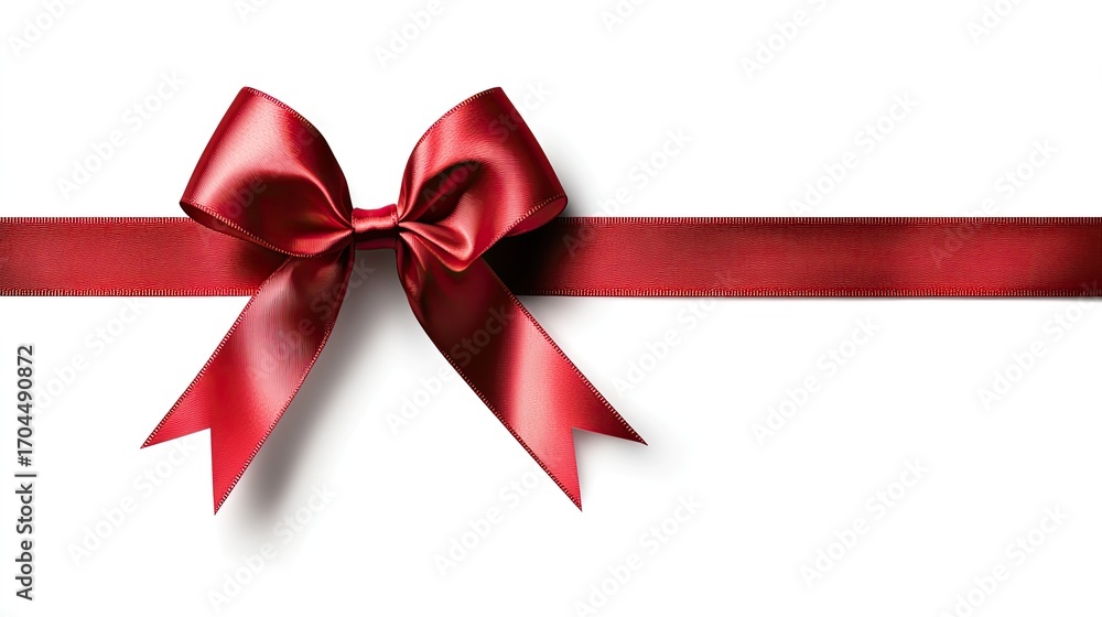 Fototapeta premium Red ribbon with bow on white background