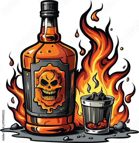 Haunted Whiskey Bottle Flaming Skull Whiskey Bottle Shot