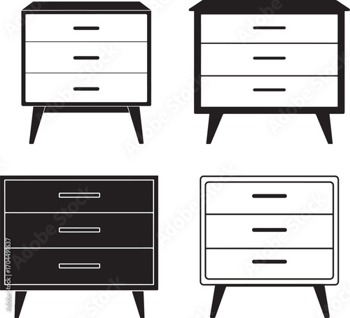 Collection of four modern nightstand furniture designs silhouette