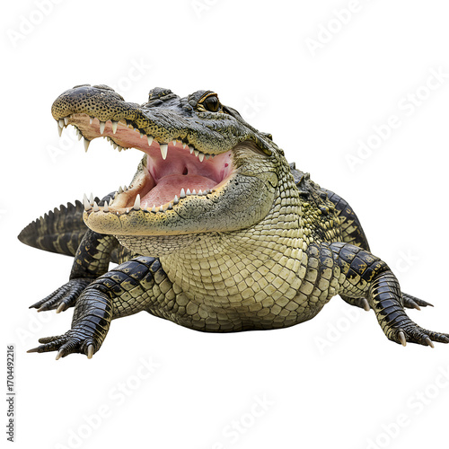 An aggressive alligator with its mouth wide open, ready to strike