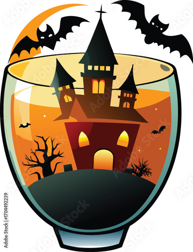 Pumpkin Vodka Cocktail Halloween Haunted House Drink Glass
