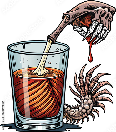 Spooky Rum Drink Alien Hand Pours Dark Drink
