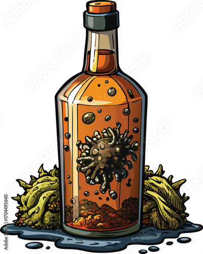 Spooky Rum Drink Mysterious Bottle Spilled Liquid