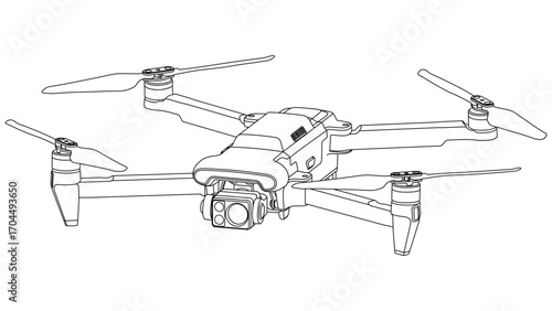 Drone FPV Line Stroke. Drone Vector Isolated. White Background. NEW 1002