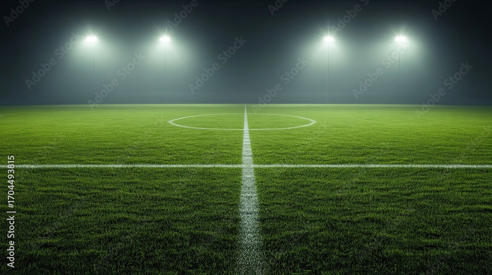 Obraz premium Empty soccer field with spotlights