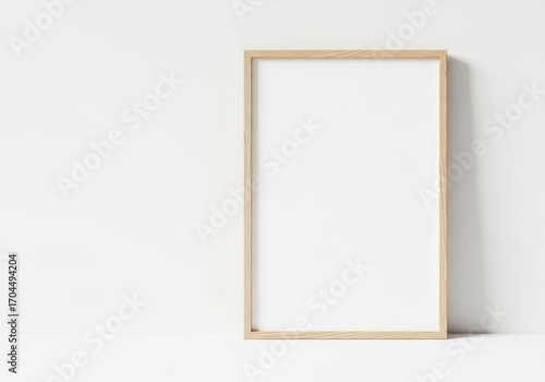 Empty Picture Frame Leaning Against White Wall Minimalist Decor.