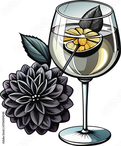 Witch Gin and Tonic Elegant Cocktail with Dahlia