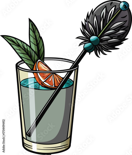 Witch Gin and Tonic Cocktail Drink Feather Garnish Design