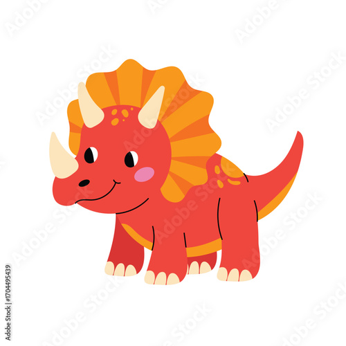 Cute triceratops with horns and frill. Funny prehistoric dinosaur character for kids. Flat vector illustration isolated on white background.