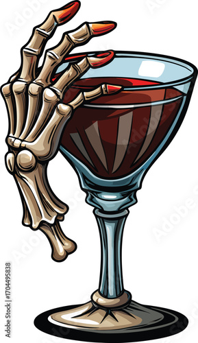 Haunted Cocktail Glass Skeleton Hand Holds Bloody Drink