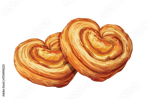 Golden Palmier Puff Pastry Cookies isolated illustration