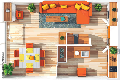 living room plan top view isolated illustration