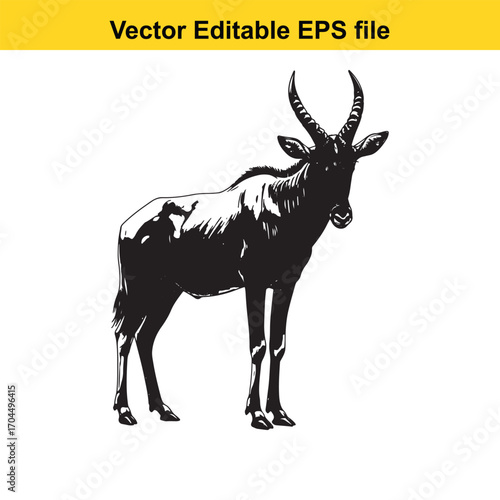 Vector art of black silhouette of a hartebeest antelope standing