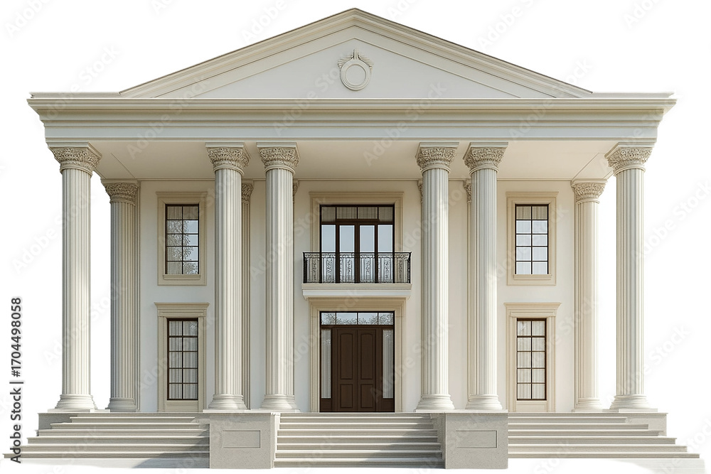 Obraz premium Grand mansion facade with neoclassical architectural features on transparent background