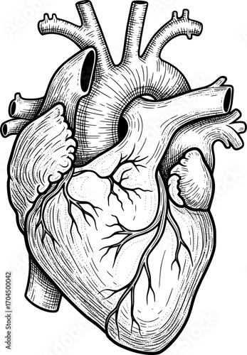 Human heart organ icon with hand-drawn style