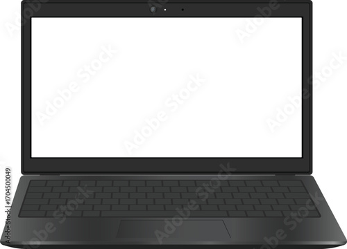 Minimalist black laptop with white screen vector. Front View Laptop Mockup on transparent background 