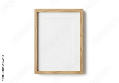 A light beige wooden picture frame  rectangular in shape  with a plain white interior  presents a simple and elegant design element for showcasing artwork.