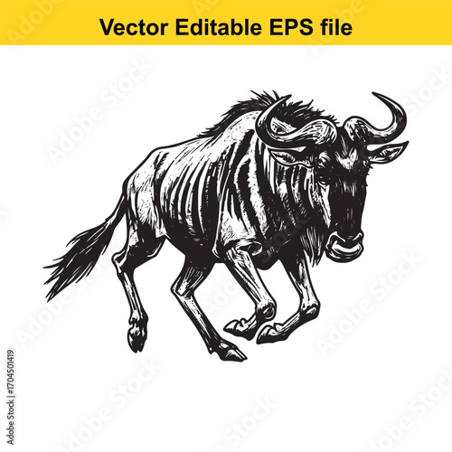 Vector art of wildebeest illustration
