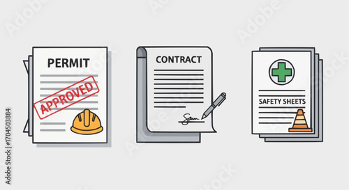Understanding construction permits contracts and safety sheets for project compliance and regulations guide vector