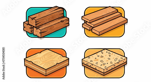 Isometric wood planks lumber timber hardwood softwood plywood materials for construction and woodworking projects vector