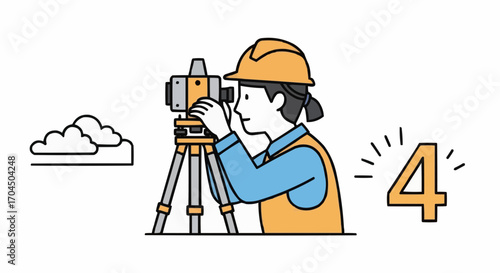 Land surveyor using total station theodolite for topographic surveying and construction site measurement work vector