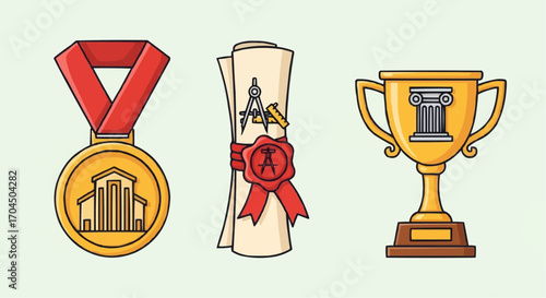 Architecture awards and achievements vector illustration featuring medal diploma and trophy design elements vector