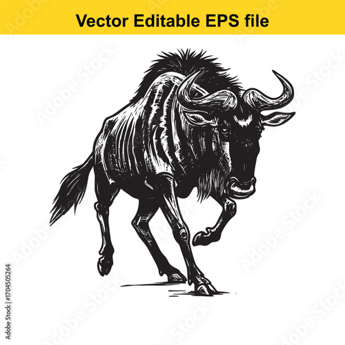 Vector art of wildebeest running