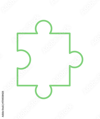 Flat green silhouette of a jigsaw puzzle piece. Simple outline puzzle concept for boardgame and table play. Perfect for toys, games, and graphic hobby design.