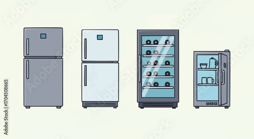 Explore different types of refrigerators and wine coolers for your home kitchen appliance needs today vector