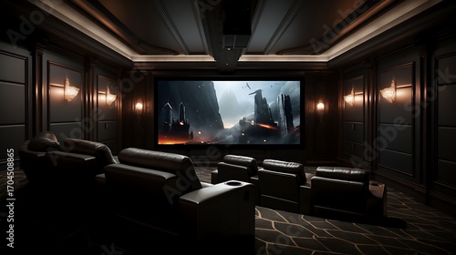Private cinema room offers an immersive cinematic experience with luxurious seating and a large