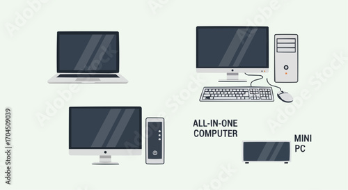 Compare desktop computer laptop all in one pc and mini pc options for home office and business use today vector