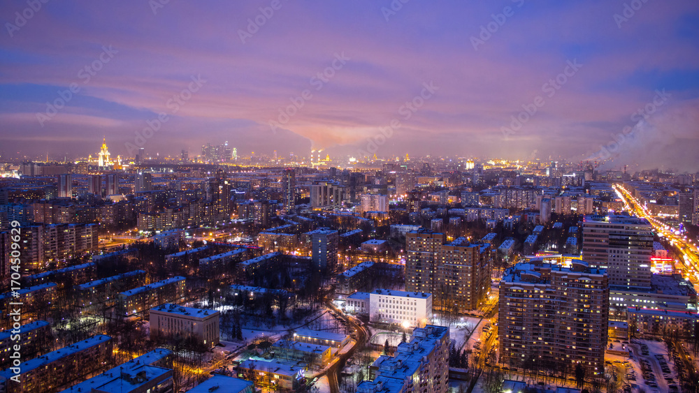 Fototapeta premium Panoramic view of the building from the roof of center Moscow timelapse, Russia
